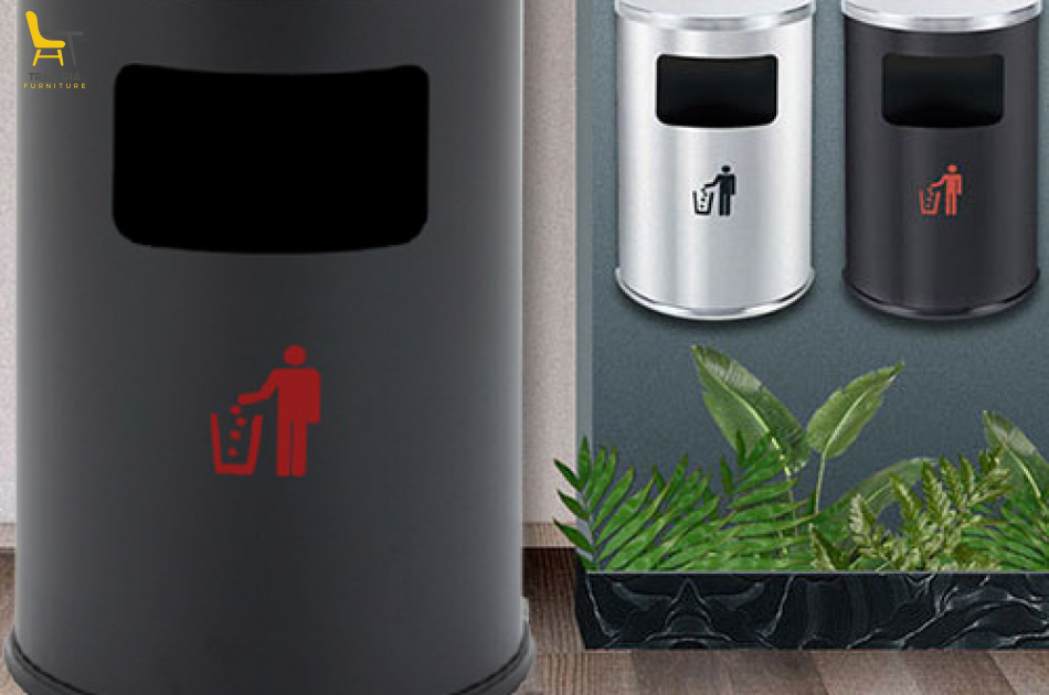 Thùng rác bán nguyệt thép sơn tĩnh điện đen
