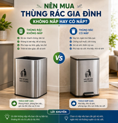 Thùng rác gia đình: Nên mua thùng rác không nắp hay có nắp