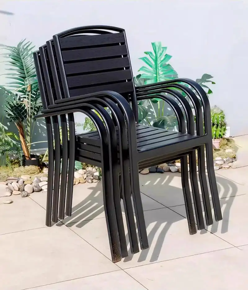 Bàn ghế khung nhôm đúc nan gỗ nhựa BG03