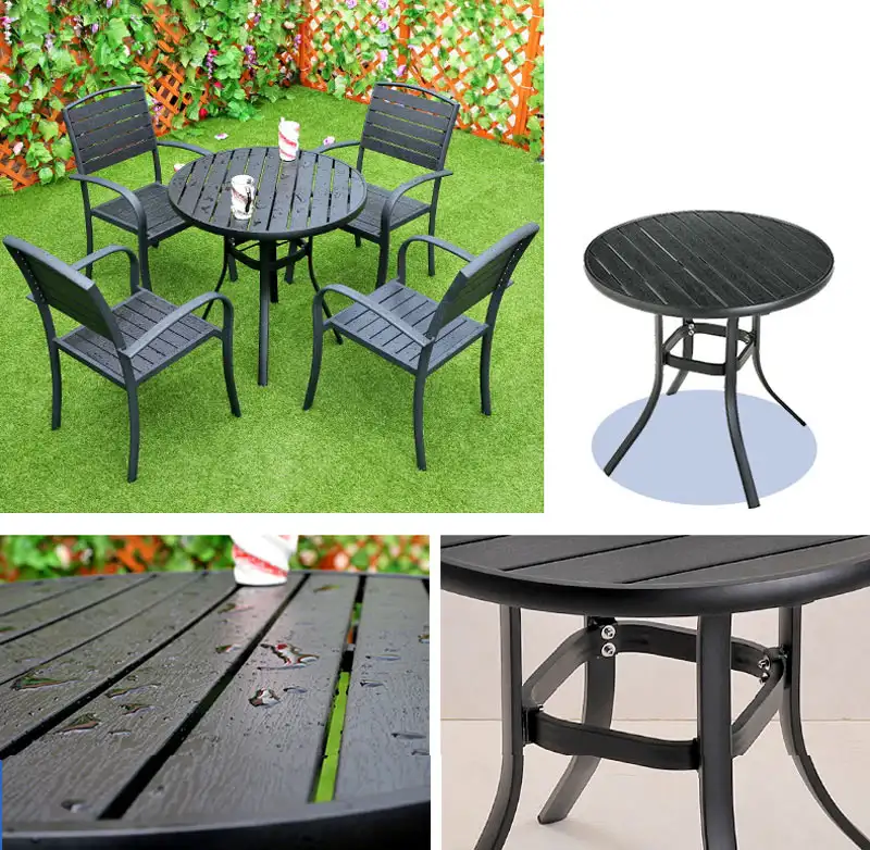 Bàn ghế khung nhôm đúc nan gỗ nhựa BG03