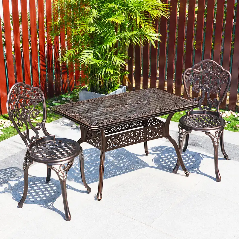 Bàn ghế nhôm đúc họa tiết hoa lan BG-05