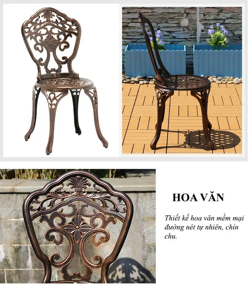 Bàn ghế nhôm đúc họa tiết hoa lan BG-05