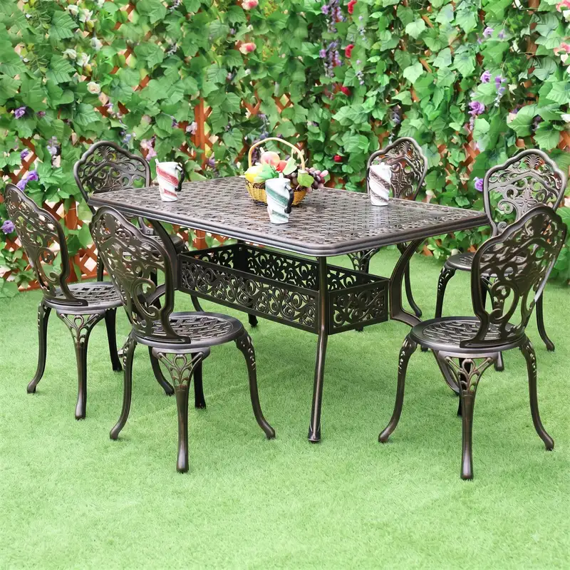 Bàn ghế nhôm đúc họa tiết hoa lan BG-05