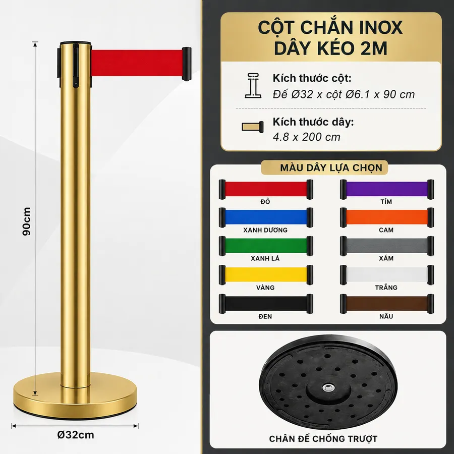 Cột chắn inox dây kéo 2m