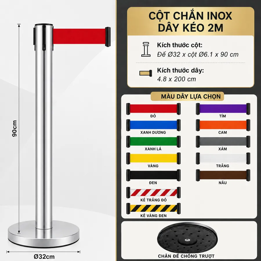 Cột chắn inox dây kéo 2m