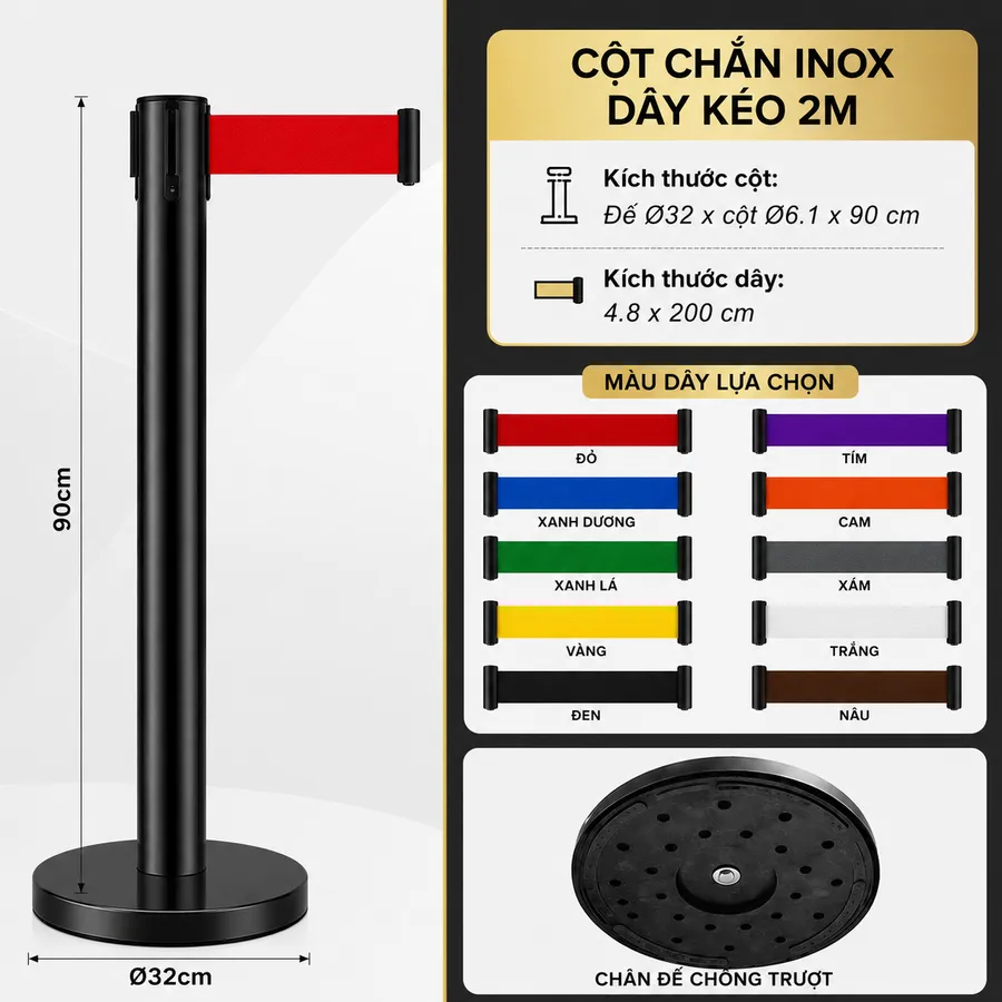 Cột chắn inox dây kéo 2m