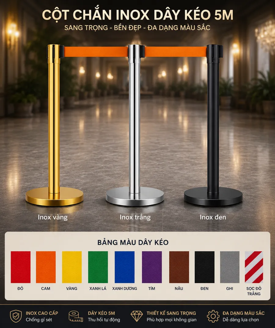 Cột chắn inox dây kéo 5m