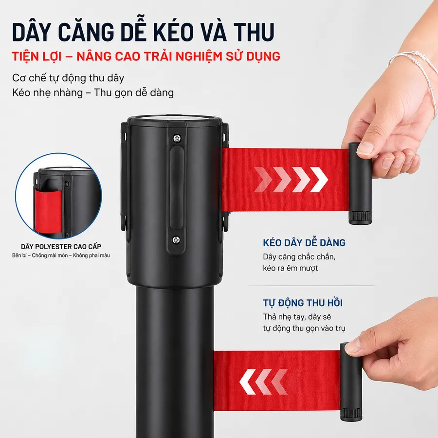 Cột chắn inox đế chữ U dây căng 3m