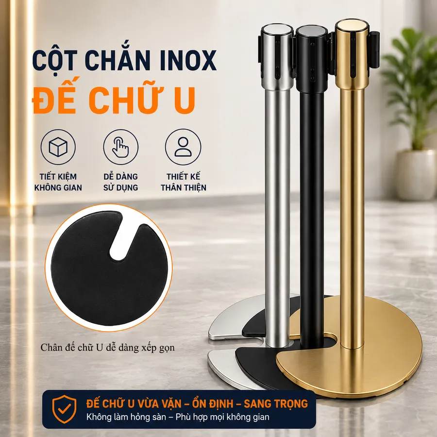 Cột chắn inox đế chữ U dây căng 3m