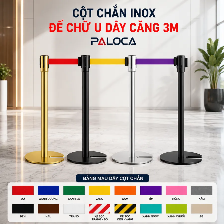 Cột chắn inox đế chữ U dây căng 3m