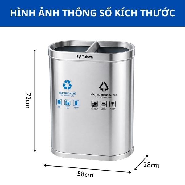 thùng rác inox 2 ngăn nắp hở phân loại rác