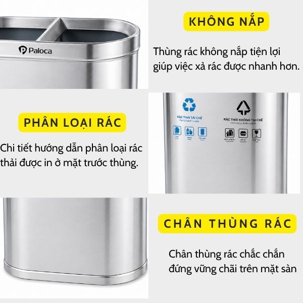 thùng rác inox 2 ngăn nắp hở phân loại rác