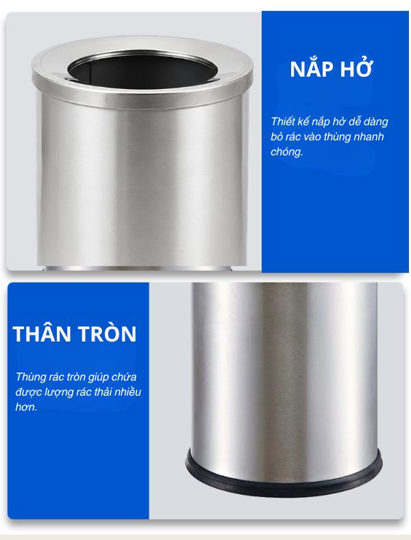 Thùng đựng rác văn phòng inox nắp hở