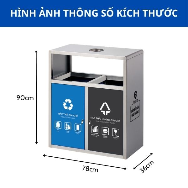 Thùng rác công cộng inox 2 ngăn 