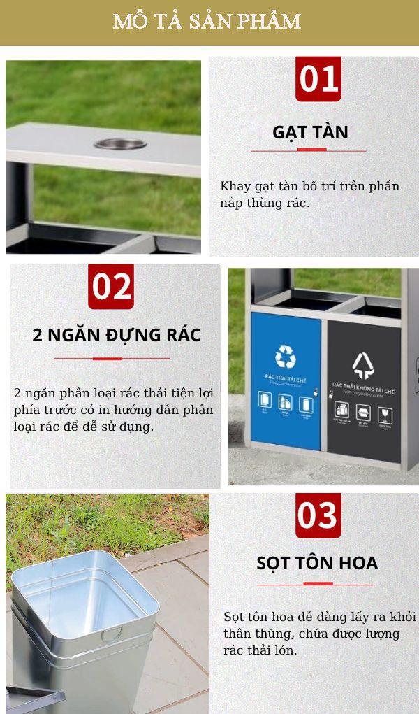 Thùng rác inox 2 ngăn cửa đẩy
