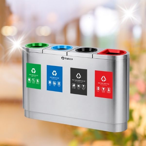 Thùng rác inox phân loại 4 ngăn