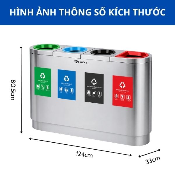 Thùng rác inox phân loại 4 ngăn