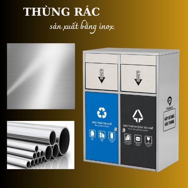Thùng rác inox 2 ngăn cửa đẩy