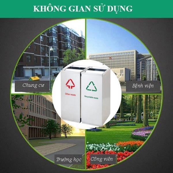 Thùng rác inox 2 ngăn nắp lật
