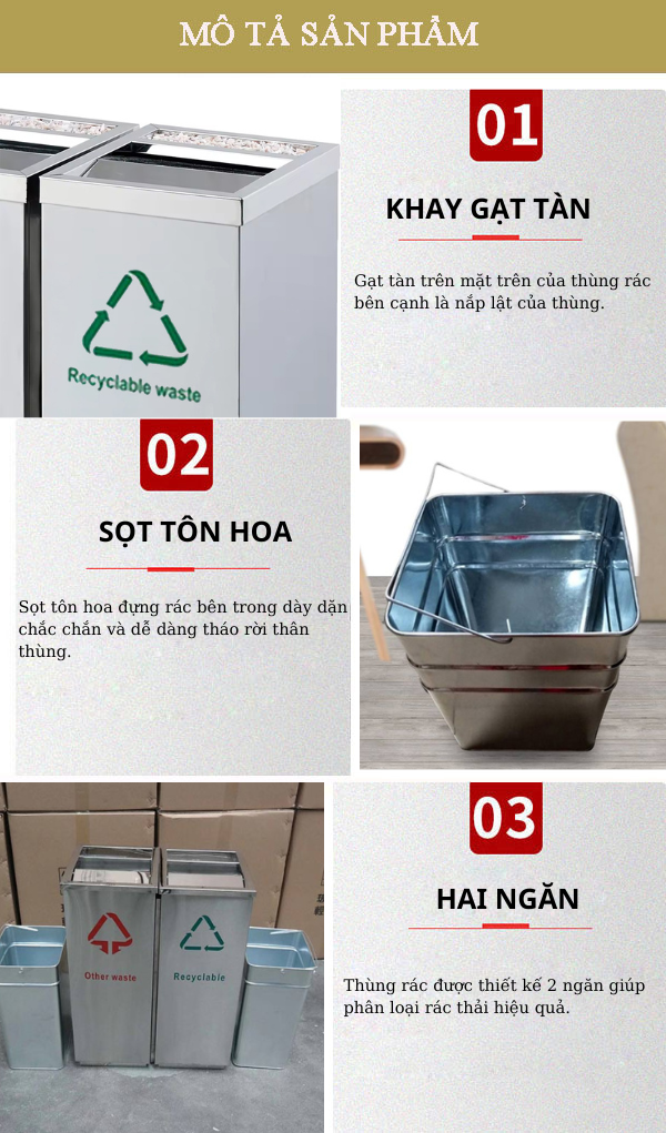Thùng rác inox 2 ngăn nắp lật