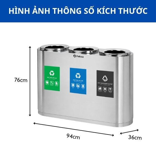 Thùng đựng rác bằng inox phân loại 3 ngăn
