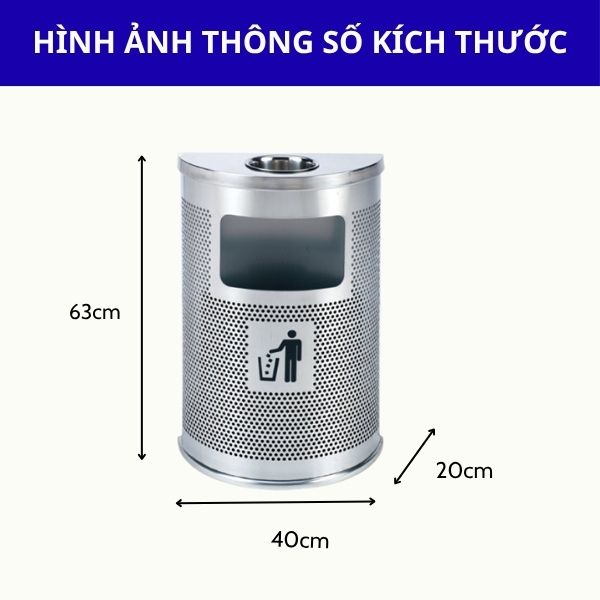 Thùng rác inox bán nguyệt có gạt tàn