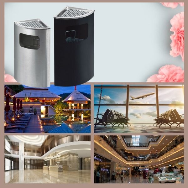 Thùng rác inox đặt góc có gạt tàn