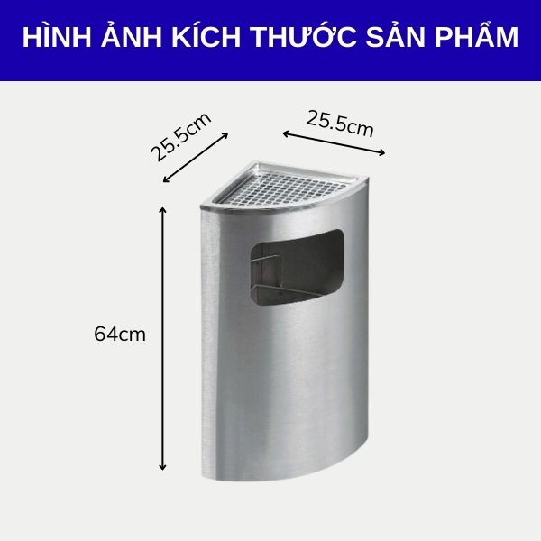 Thùng rác inox đặt góc có gạt tàn