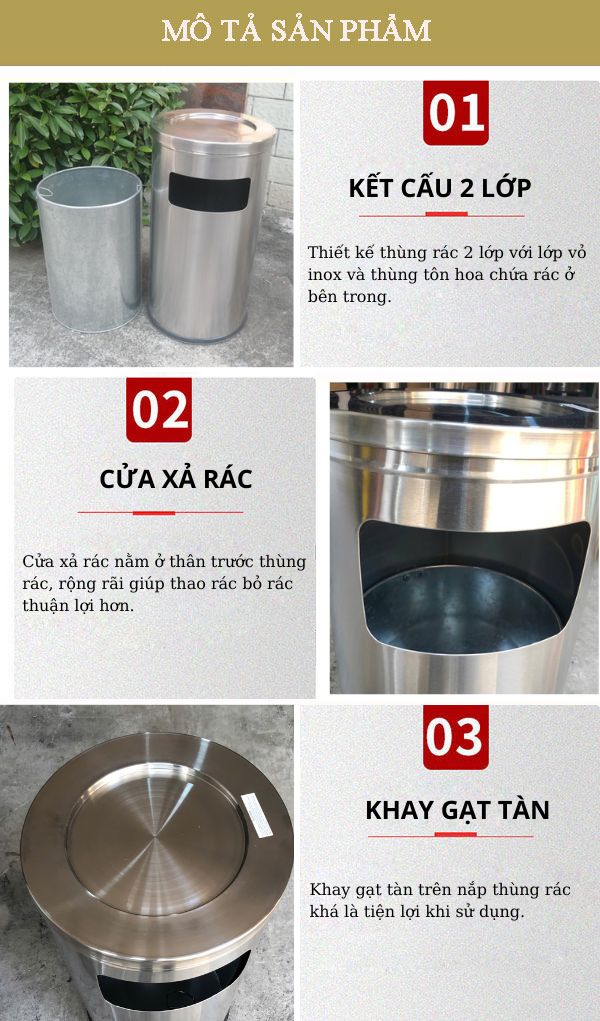 ​​Thùng rác inox gạt tàn cỡ lớn