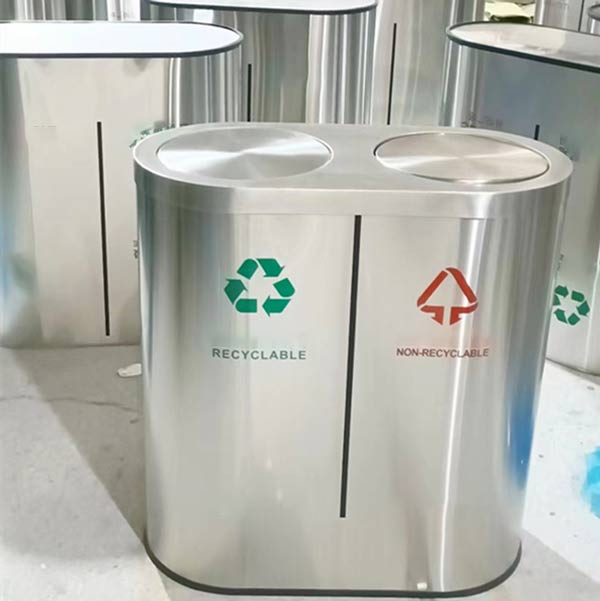 Thùng rác inox nắp lật phân loại 2 ngăn