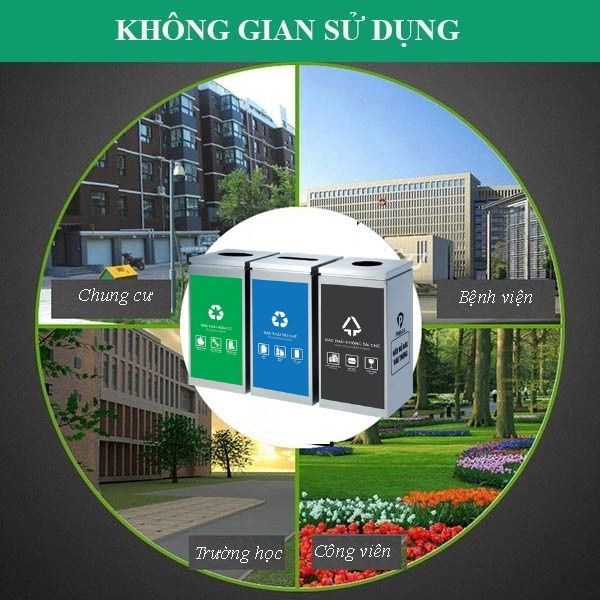 ​​Thùng rác phân loại 3 ngăn inox