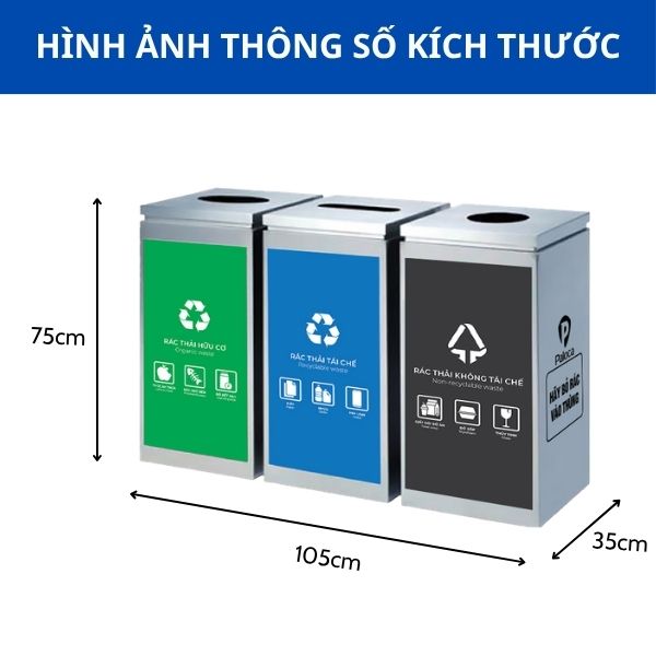Thùng rác phân loại 3 ngăn inox Paloca