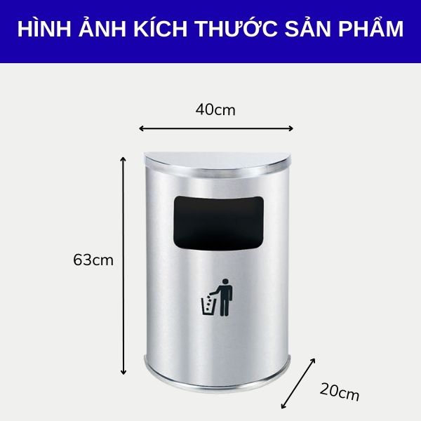 Thùng rác inox hình bán nguyệt trắng
