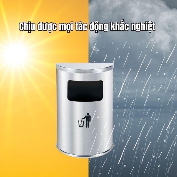 Thùng rác inox hình bán nguyệt trắng