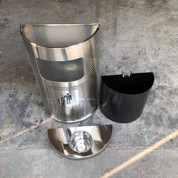 Thùng rác inox bán nguyệt có gạt tàn