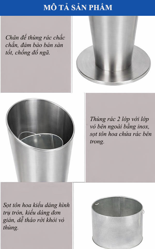 Thùng rác inox trắng trang trí