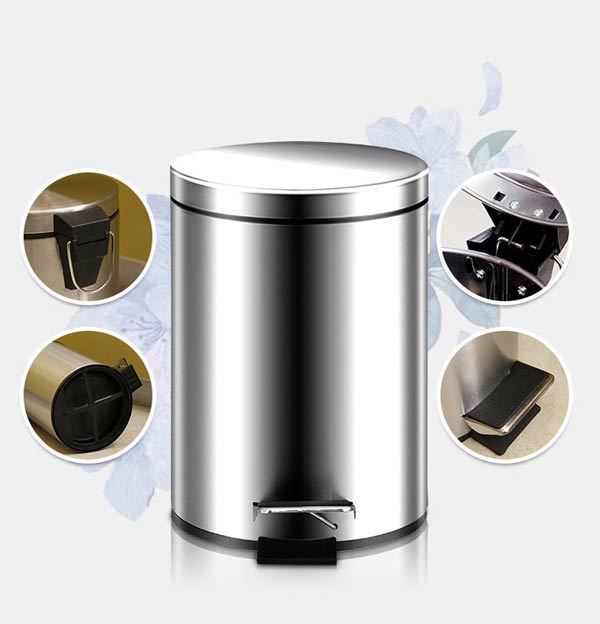 Thùng rác inox đạp chân tròn