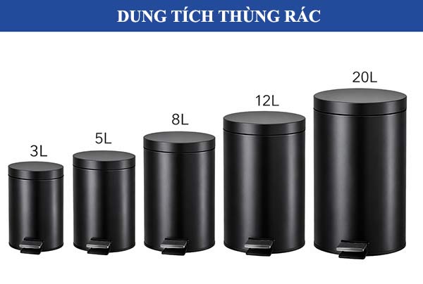 Thùng rác đạp chân tròn màu đen