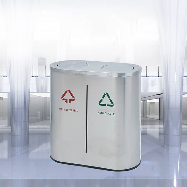 Thùng rác inox nắp lật phân loại 2 ngăn