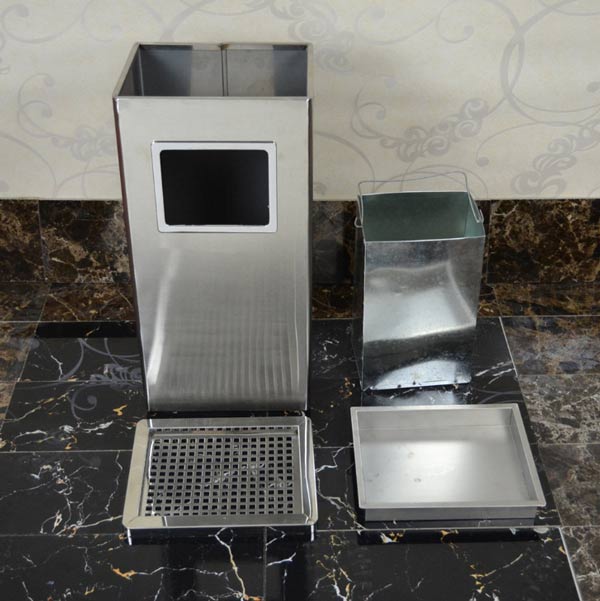 Thùng rác inox hình chữ nhật có gạt tàn