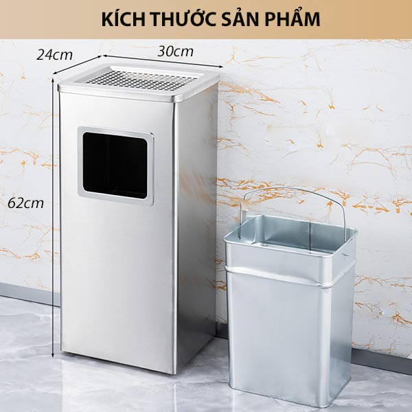 Thùng rác inox hình chữ nhật có gạt tàn