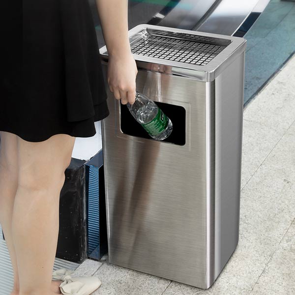 Thùng rác inox hình chữ nhật có gạt tàn