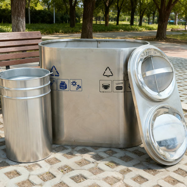 Thùng rác inox 2 ngăn nắp lật