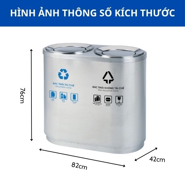 Thùng rác inox 2 ngăn nắp lật