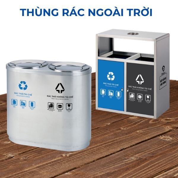 Thùng rác inox 2 ngăn nắp lật