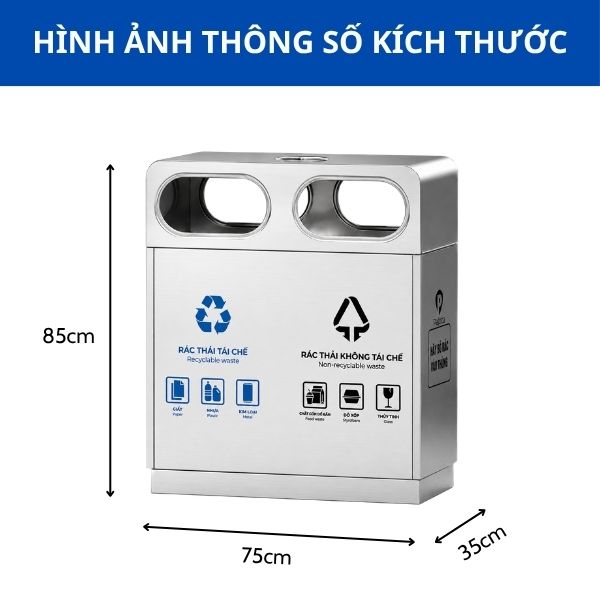 Thùng rác inox 2 ngăn loại có gạt tàn