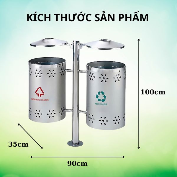 Thùng rác inox treo đôi ngoài trời 