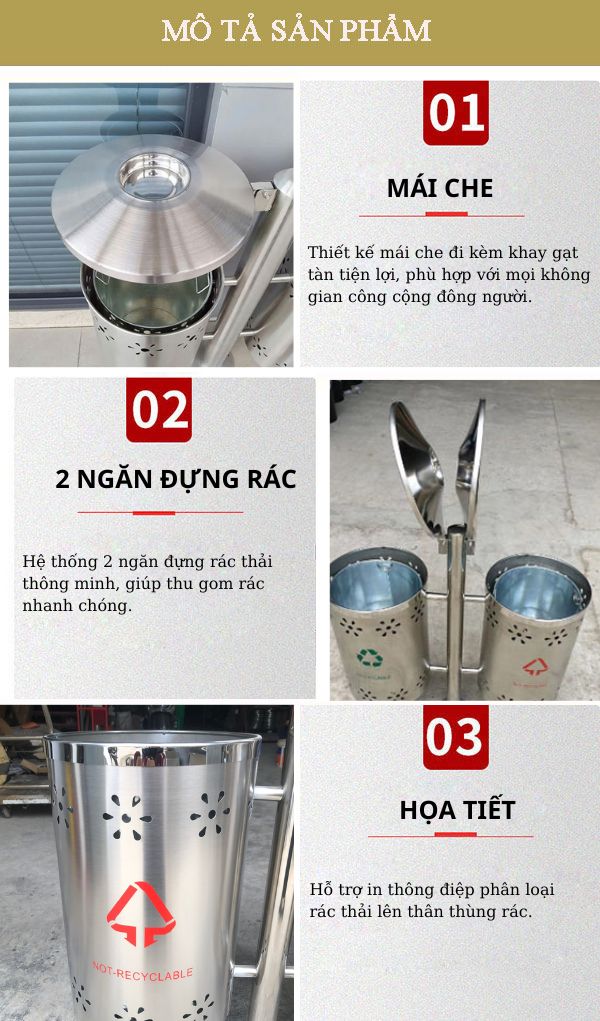 Thùng rác inox treo đôi ngoài trời 