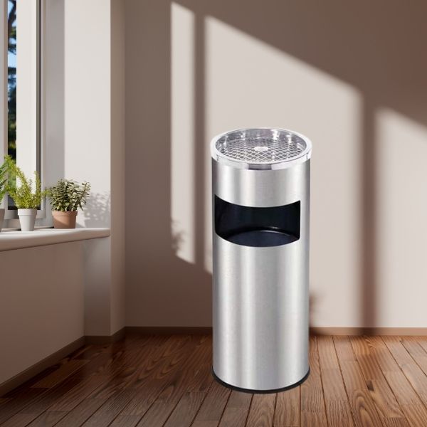 Thùng rác inox tròn có gạt tàn
