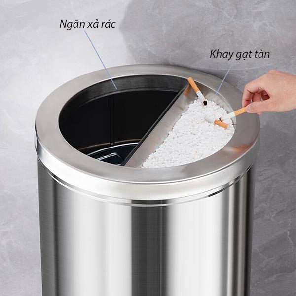 Thùng rác inox có gạt tàn